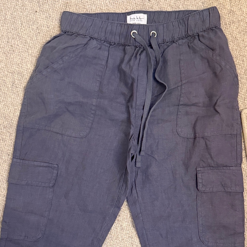 Nicole Miller Gray 100% Linen Cargo Pants